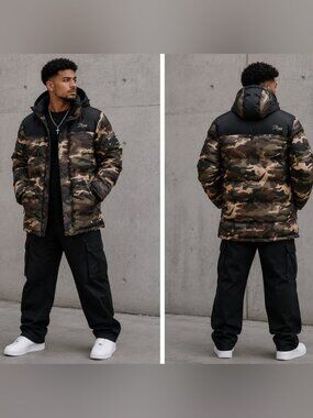 PRPS Men's Camouflage Long Puffer Jacket - XL